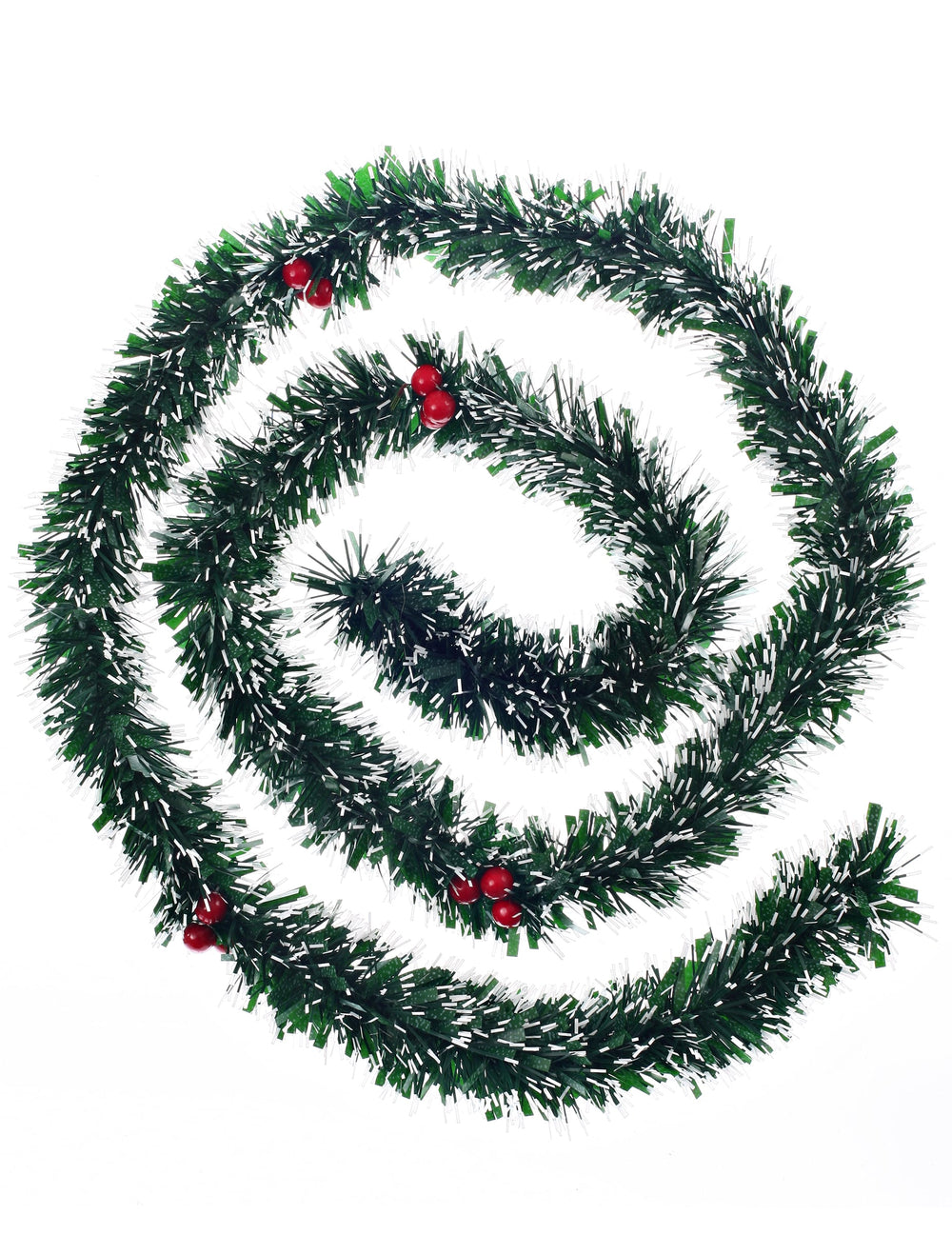 Guirlande de sapin enneigée avec baies pour décoration verte et rouge