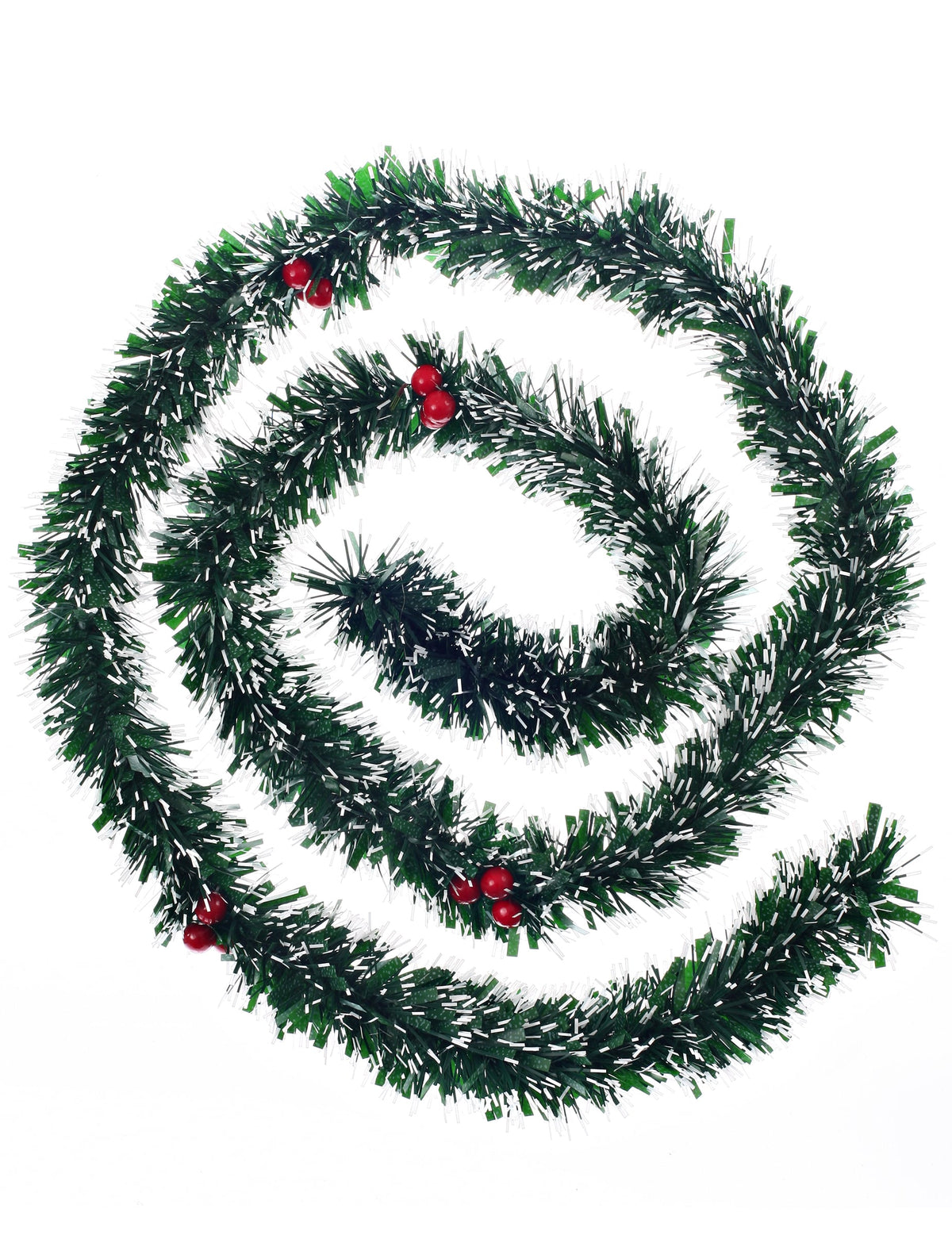 Guirlande de sapin enneigée avec baies pour décoration verte et rouge