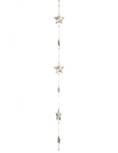 Guirlande étoiles fourrure pour décoration de Noël en bois et blanc