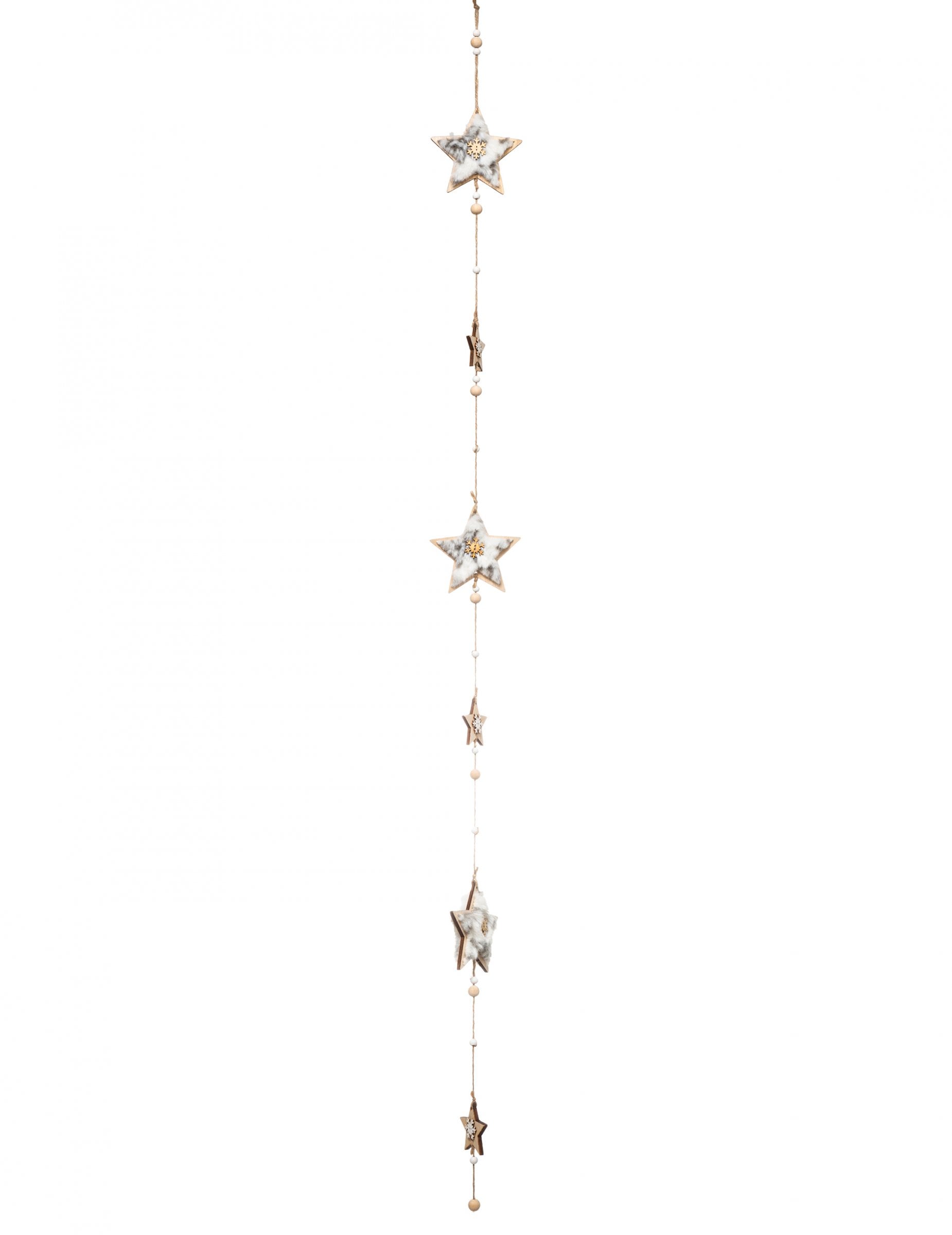 Guirlande étoiles fourrure pour décoration de Noël en bois et blanc