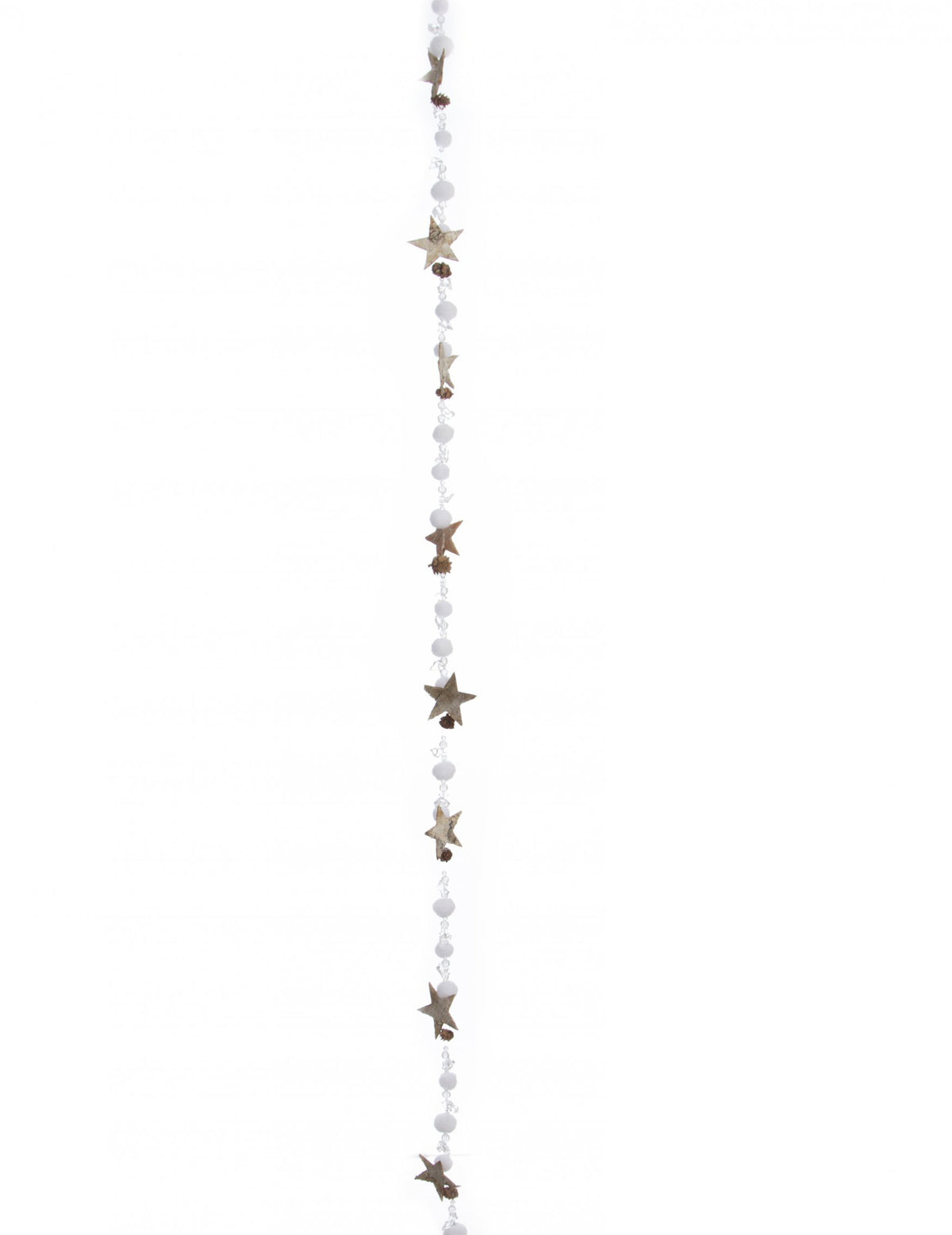 Guirlande en bois étoiles et boules de coton pour décoration blanche et marron avec pommes de pin