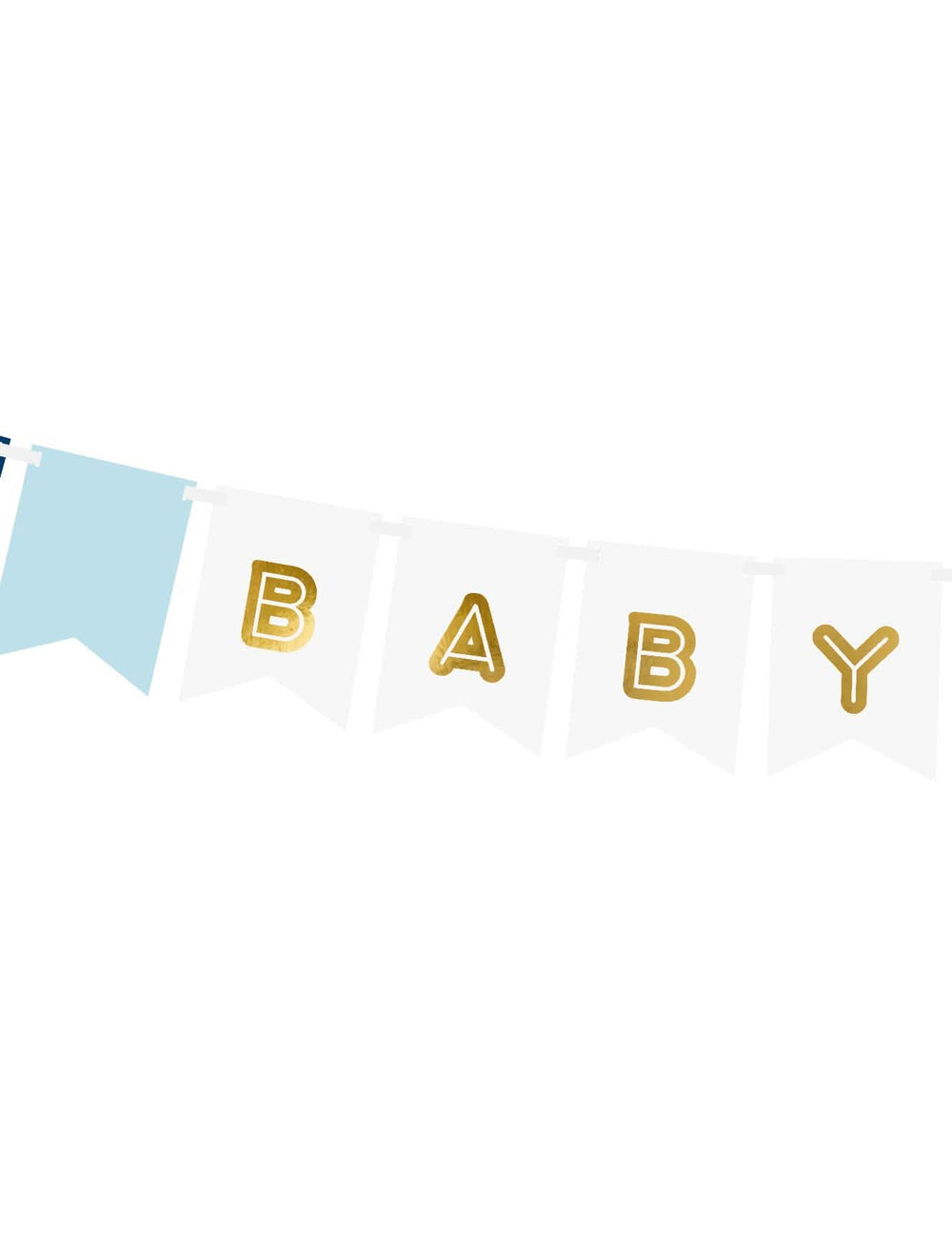 Detail na zlatý nápis BABY na zástavkovej girlande Baby Boy