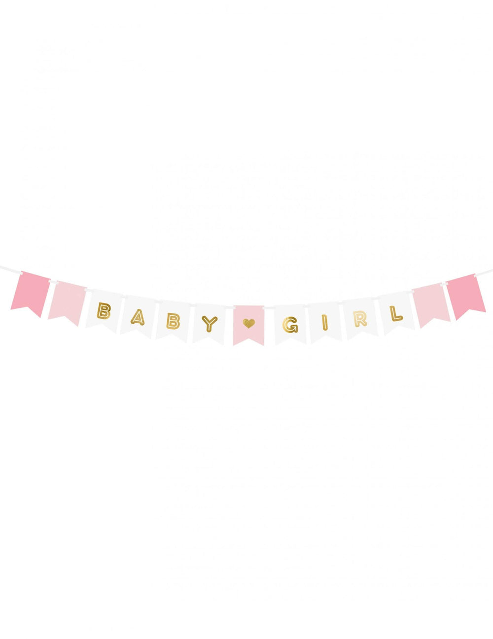 Kartónová girlanda baby girl na baby shower ružová a biela s metalickými zlatými písmenami