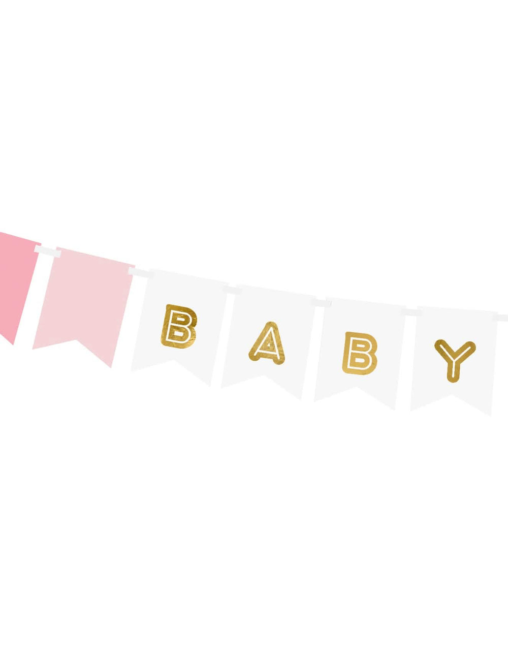 Detailný záber na zlaté písmená BABY na kartónovej girlande baby girl pre baby shower