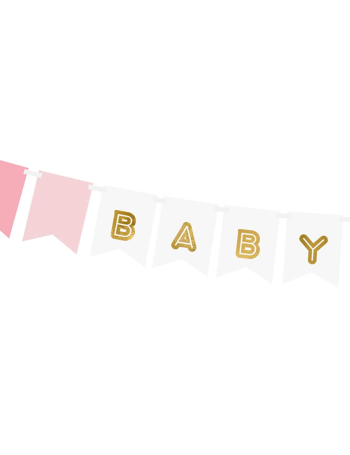 Detailný záber na zlaté písmená BABY na kartónovej girlande baby girl pre baby shower