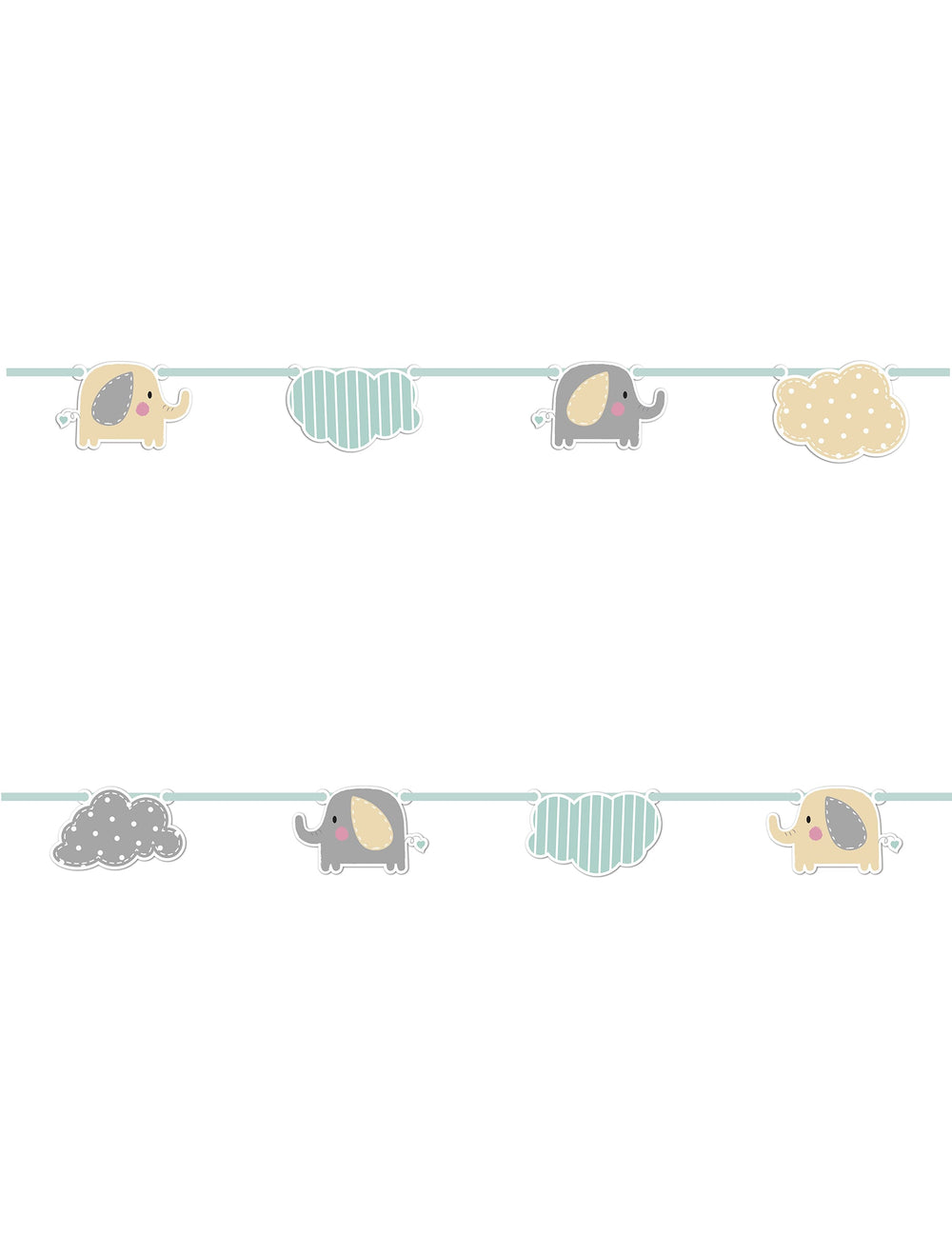Guirlande en carton bébé éléphant et nuages pour enfant pastel gris et jaune