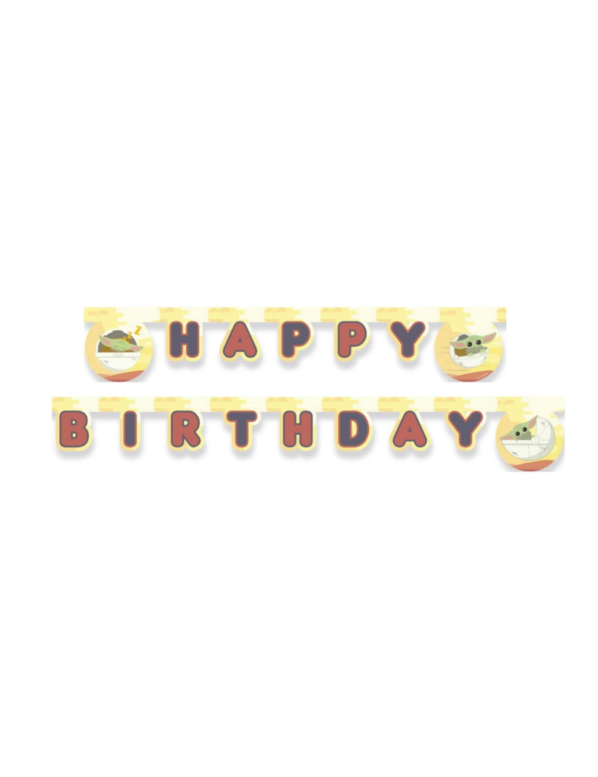 Kartónová girlanda Happy Birthday bábätko Yoda The Mandalorian žltá a béžová