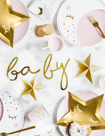 Metalická zlatá kartónová girlanda „Hello Baby“, 18 x 70 cm cm na detskú oslavu