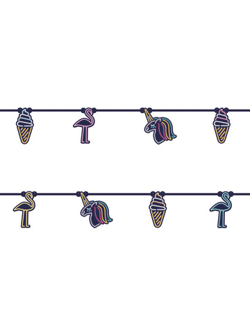 Guirlande en carton glaces et licornes pour fête néon multicolore