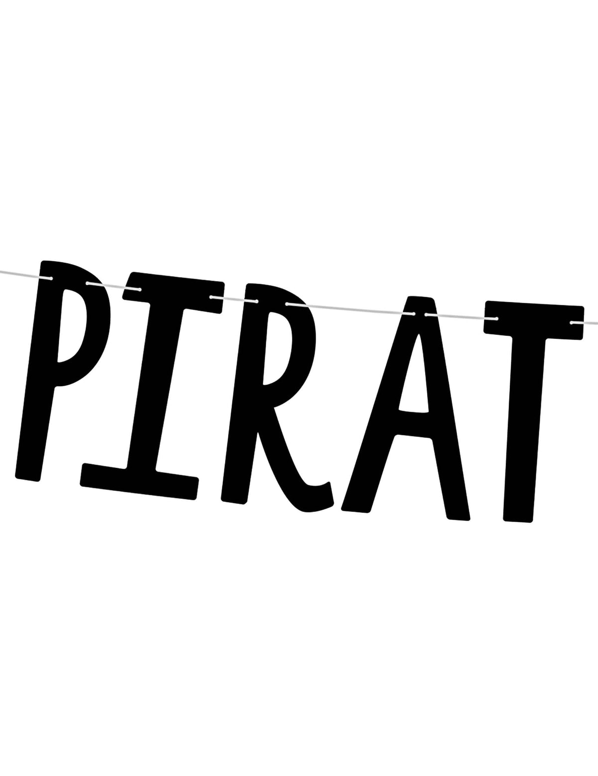 Detail čiernych písmen kartónovej girlandy Pirates Party