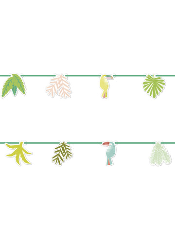 Kartónová girlanda s tropickým tukanom, 2 m džungľových listov