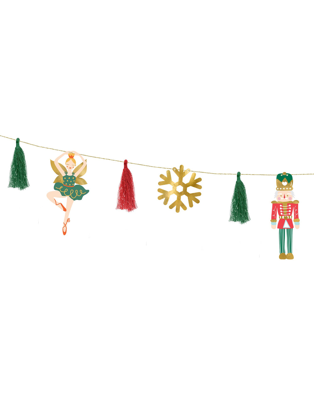 Guirlande en papier casse noisette et ballerine pour noël avec pompons et détails dorés