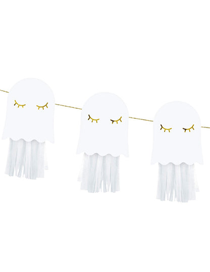 Girlanda z bieleho a zlatého papiera s duchmi, 1,3 m, vyžaduje montáž