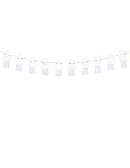 Girlanda z bieleho a zlatého papiera s duchmi, 1,3 m, vyžaduje montáž