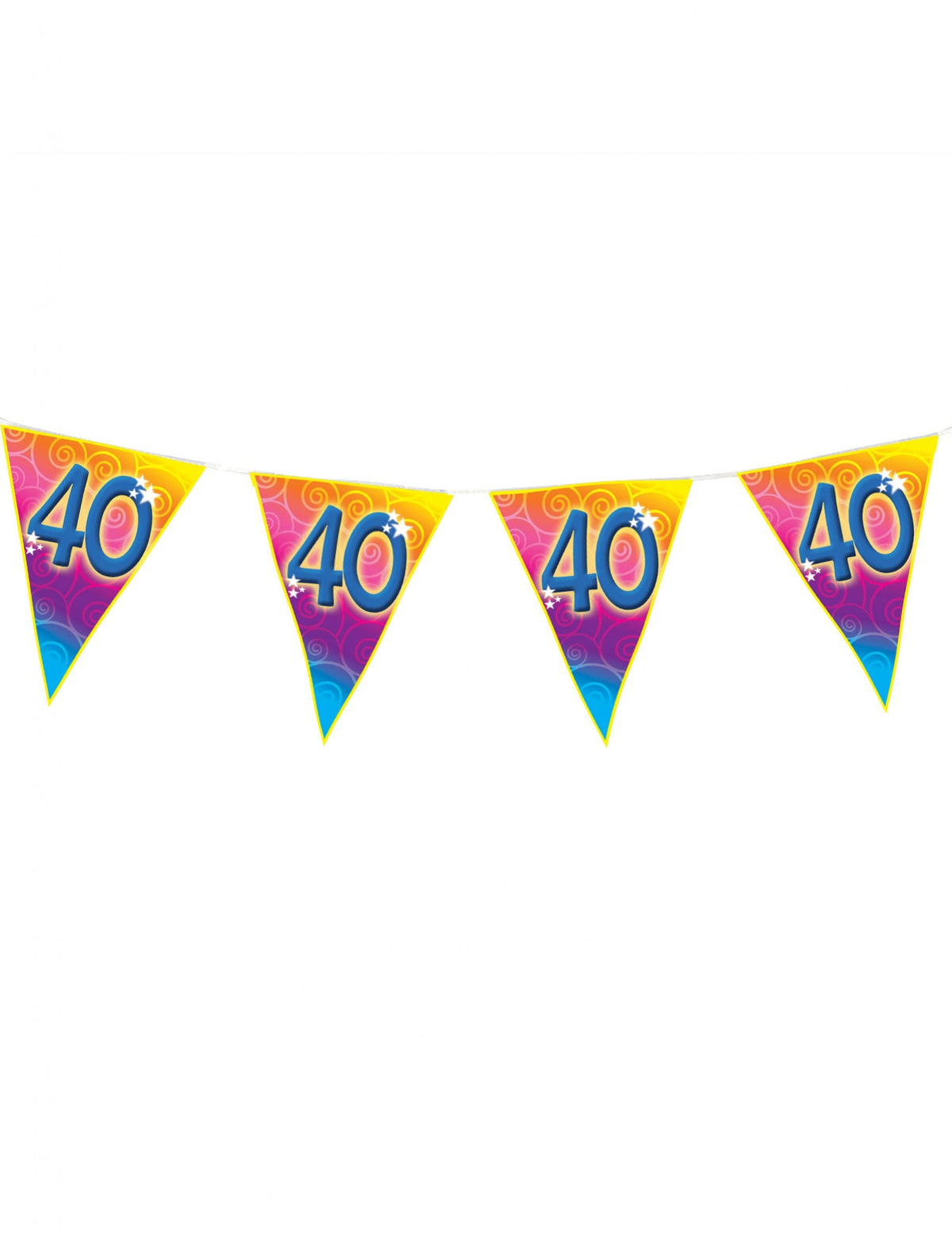 Guirlande fanions âge 40 ans pour anniversaire multicolore avec chiffres bleus