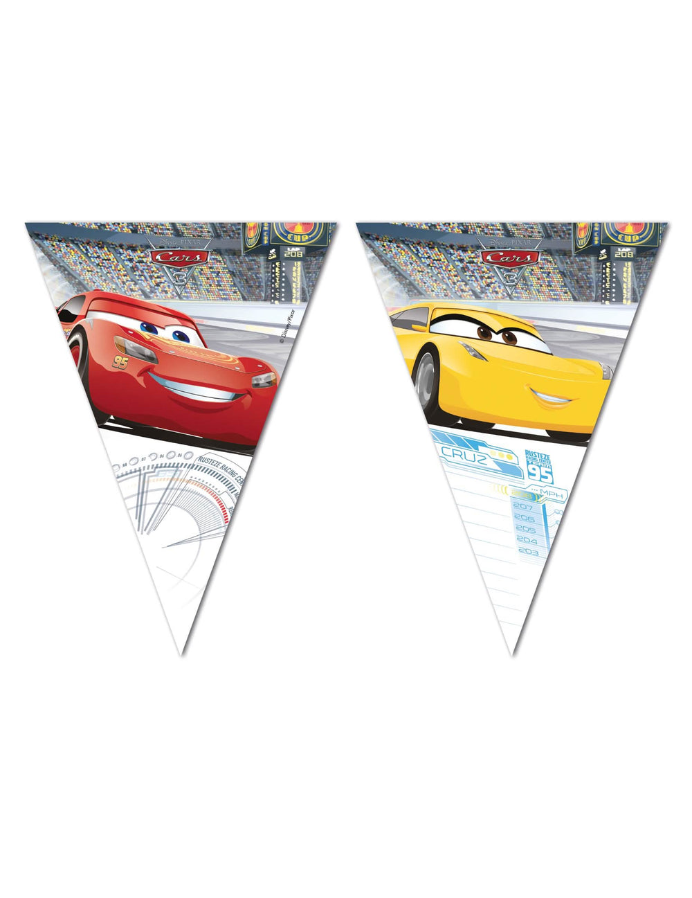Girlanda s vlajočkami Cars 3 pre dieťa červená a žltá s Flash McQueen a Cruz Ramirez