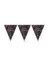 Guirlande fanions Happy Birthday pour anniversaire rose et noir célébration pétillante