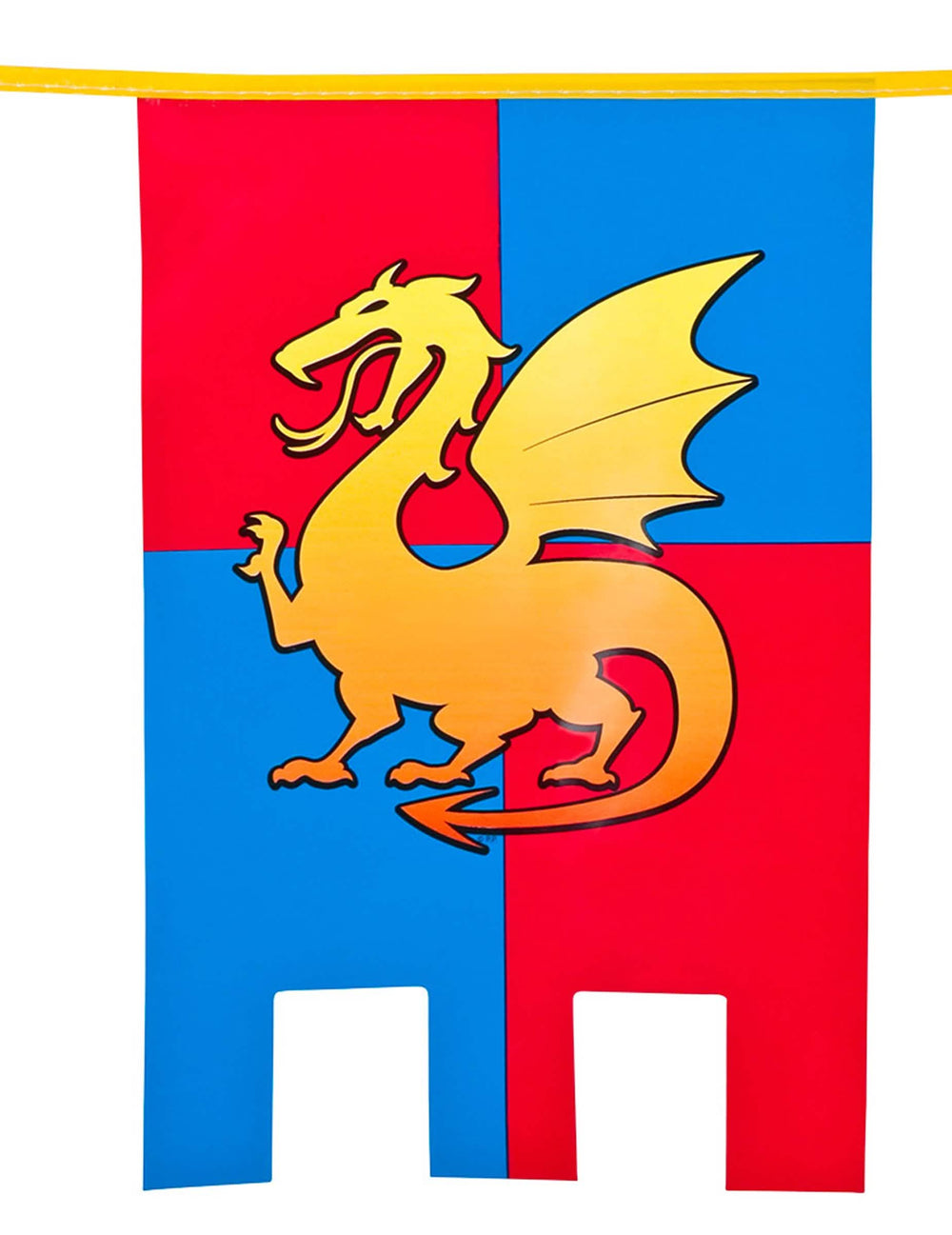 Detail červenej a modrej vlajočky z girlandy vlajočiek stredoveký rytier