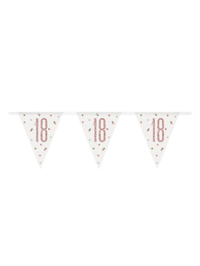 Guirlande fanions en plastique 18 ans pour anniversaire blanche et rose à pois