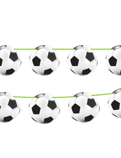 Guirlande fanions football blanche et noire sur fil vert