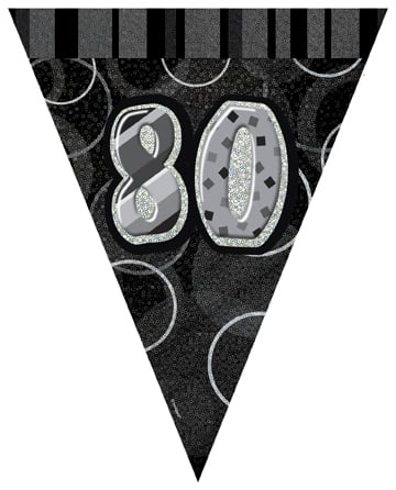 Girlanda so sivými vlajočkami na 80. narodeniny, dĺžka 3,6 m 