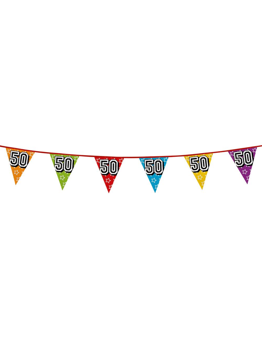Guirlande fanions holographiques chiffre 50 pour anniversaire multicolore