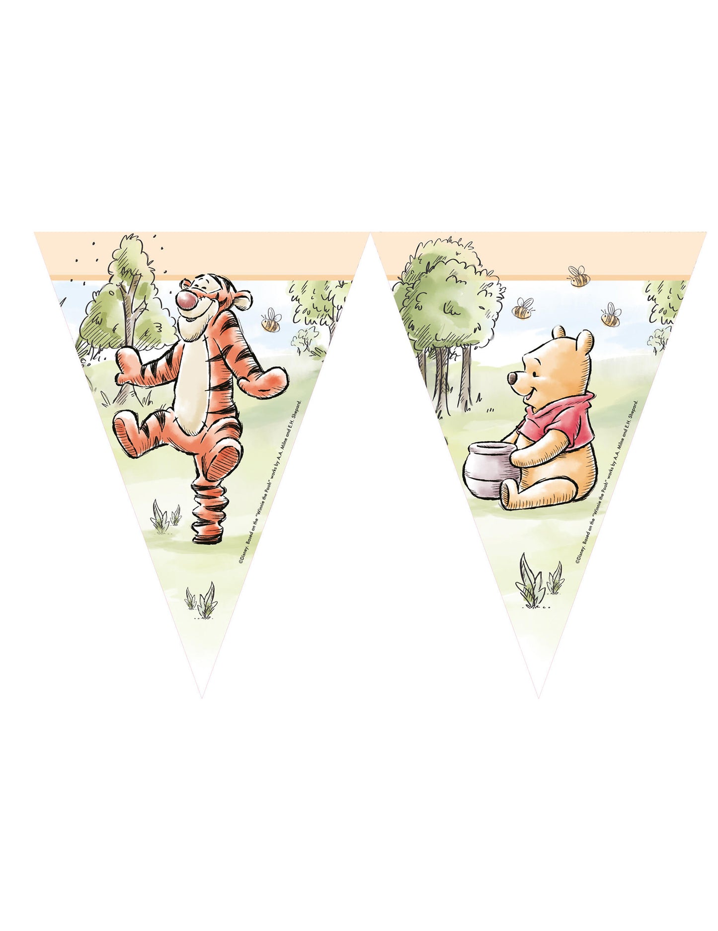 Guirlande fanions Winnie l'ourson pour enfant aux illustrations de Tigrou et Winnie pastel