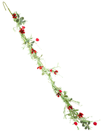 Girlanda z červených listov a kvetov, 1,83 m, vidiecky štýl