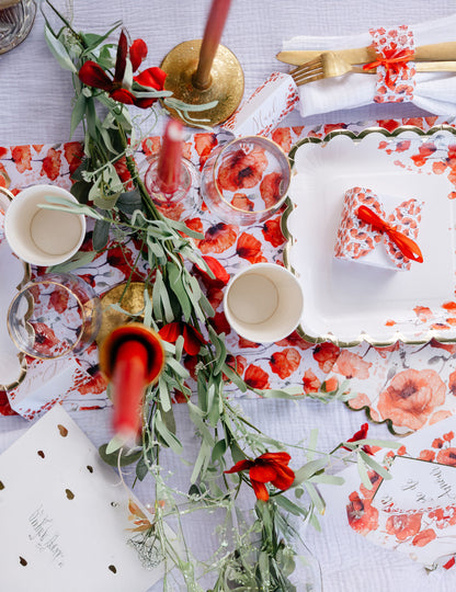 Girlanda z červených listov a kvetov, 1,83 m, vidiecky štýl