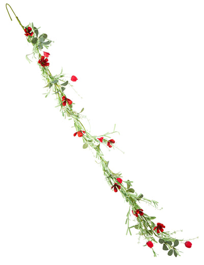 Guirlande style champêtre pour décoration feuillages et fleurs rouges