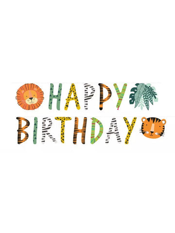 Všetko najlepšie k narodeninám, získajte veniec s divokým safari 180 x 15 cm lev a tiger