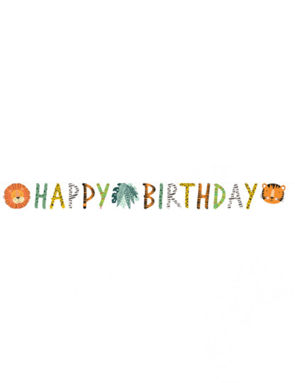 Détail des motifs lion et tigre de la guirlande happy birthday get wild safari