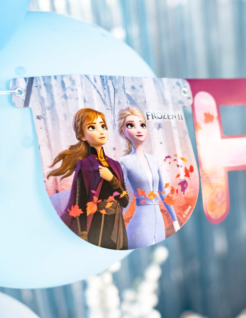 Girlanda Happy Birthday Ľadové kráľovstvo 2 pre dieťa modrá s Annou a Elsou