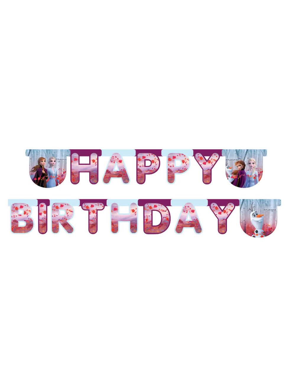 Girlanda Happy Birthday Ľadové kráľovstvo 2 pre dieťa modrá a fialová s Annou, Elsou a Olafom