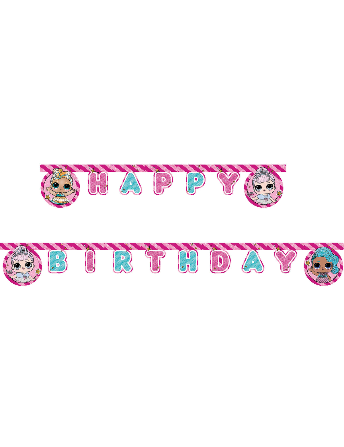 Guirlande Happy Birthday LOL™ pour enfant rose et bleue pailletée