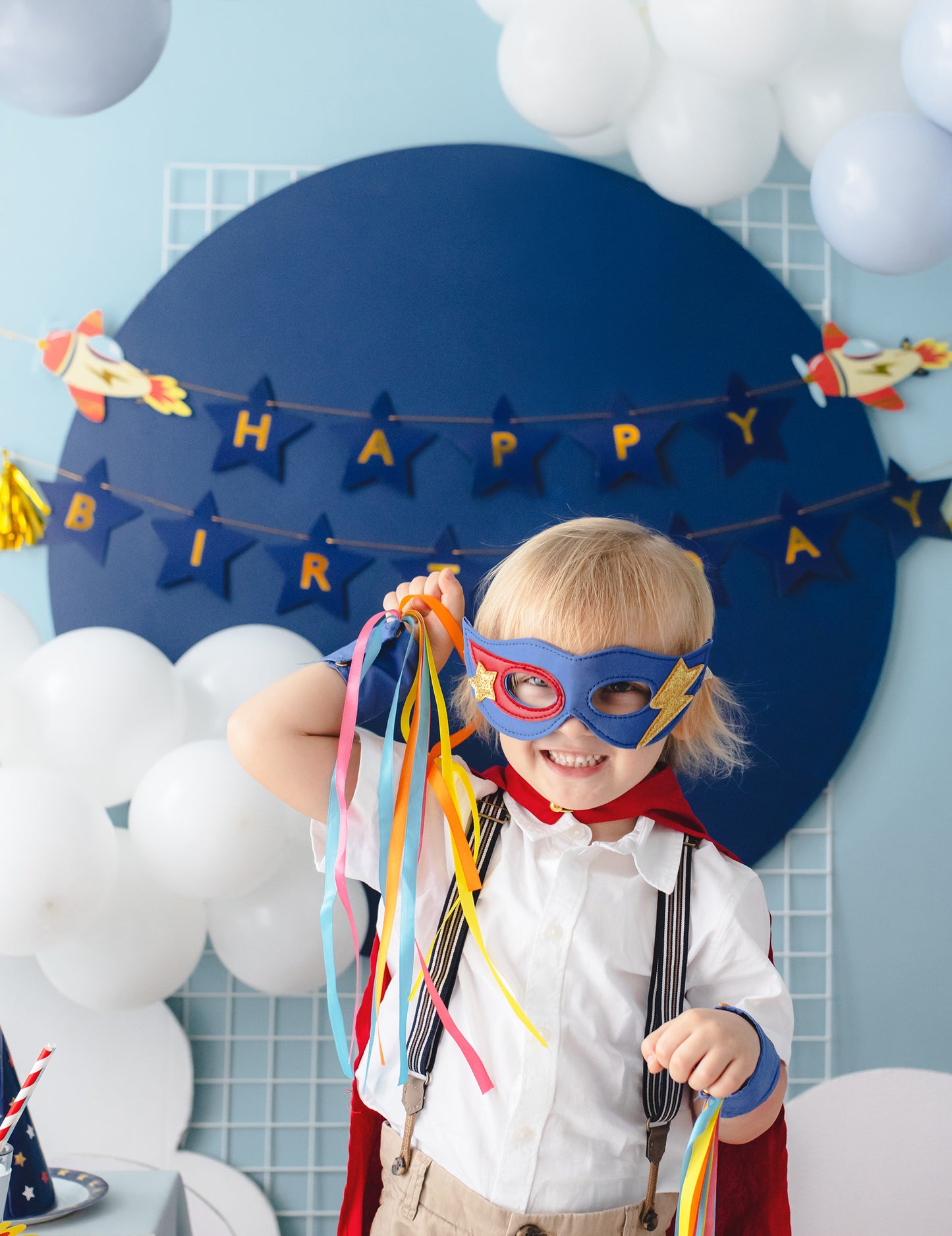 Girlanda k narodeninám, malé lietadlo, 2,5 m, modrá a zlatá