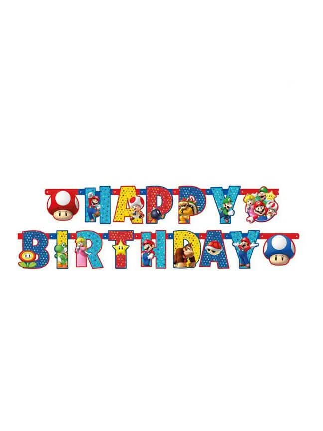 Girlanda Happy Birthday Super Mario pre dieťa viacfarebné s postavami
