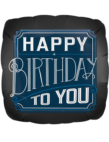 Ballon en aluminium carré Happy Birthday to You pour anniversaire noir et bleu