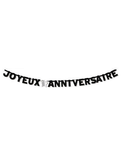 Guirlande Joyeux Anniversaire noire avec étoile argentée