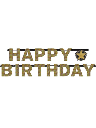 Guirlande lettres Happy Birthday Célébration Étincelante pour fête en carton doré