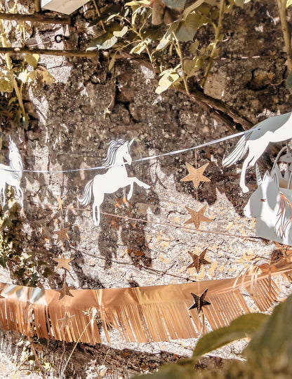 Pastelová girlanda s jednorožcom a zlatými hviezdičkami, 2 m, na narodeniny