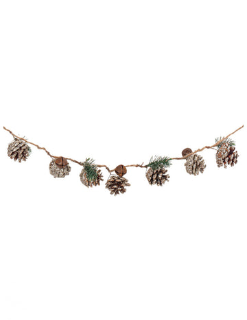 Trblietavá girlanda z borovicových šišiek so rolničkami a jedľou 130 cm na lane