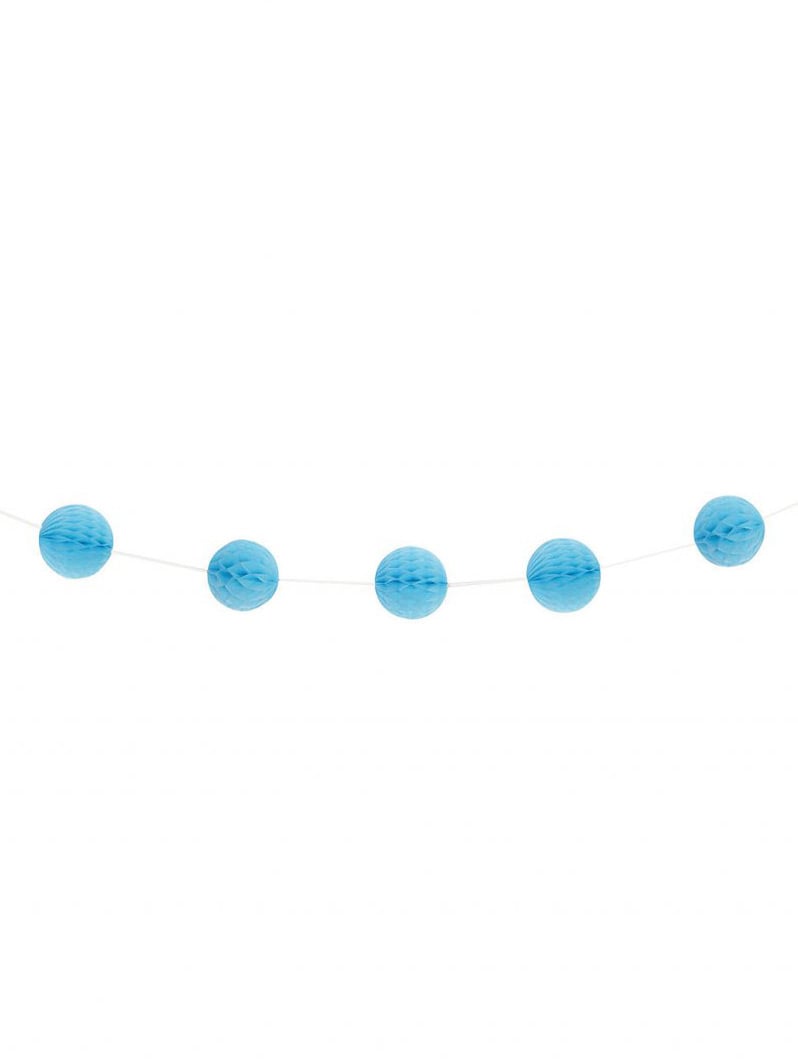 Girlanda so svetlomodrými papierovými voštinovými guľami 2,13 m 