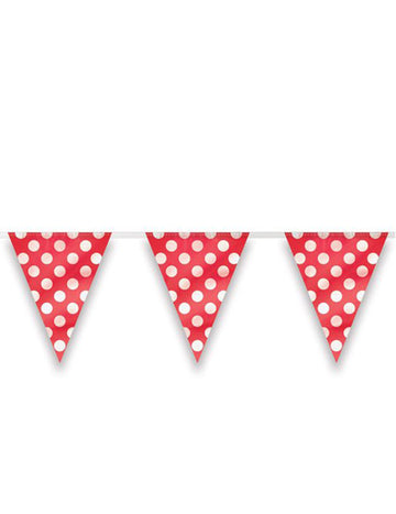 Červená girlanda s bielymi bodkami a vlajočkami 3,65 m 