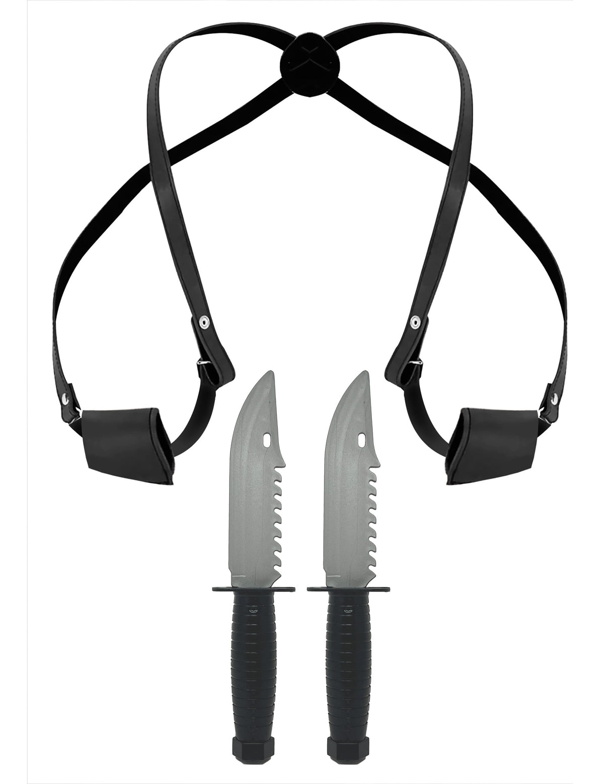 Holster avec 2 couteaux pour adulte noir et gris