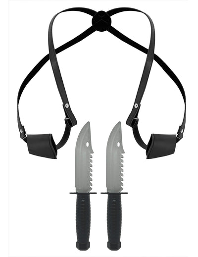 Holster avec 2 couteaux pour adulte noir et gris