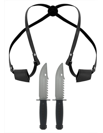 Holster avec 2 couteaux pour adulte noir et gris