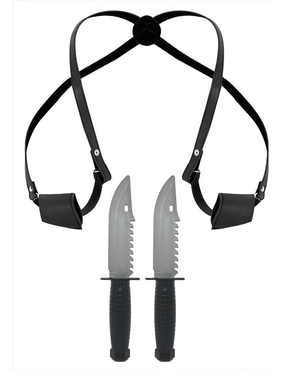Holster avec 2 couteaux pour adulte noir et gris