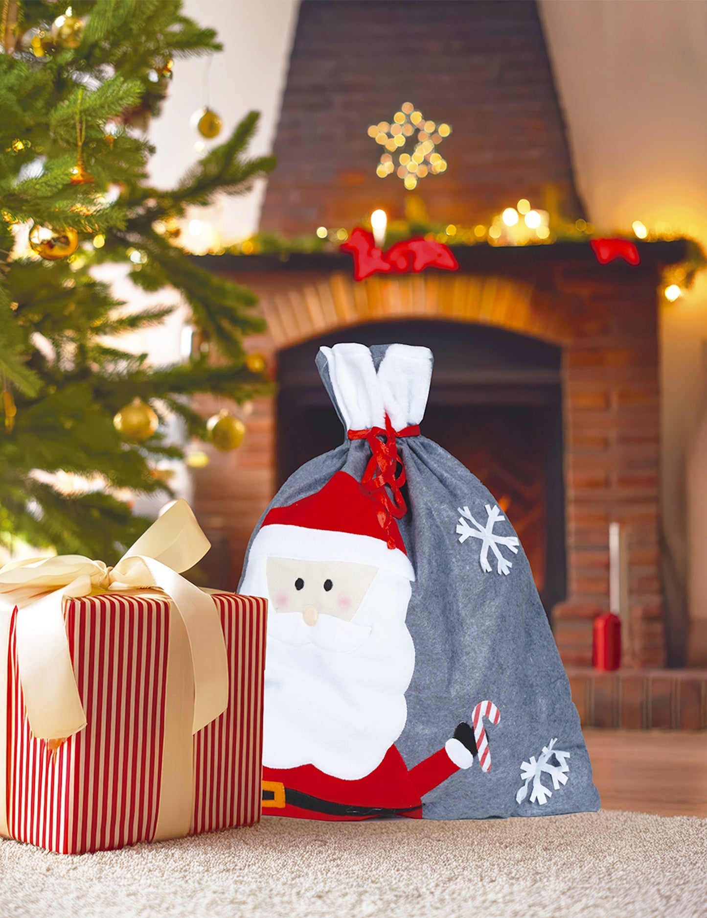 Sivá vianočná pančucha 50 x 60 cm