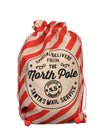 Hotte de Noël pour enfant rayée rouge et beige avec message North Pole